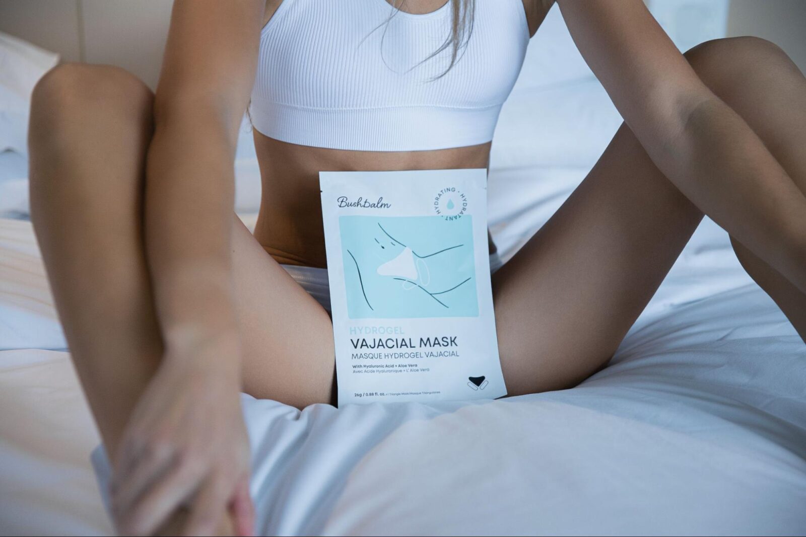 Woman with Bushbalm vajacial mask between legs
