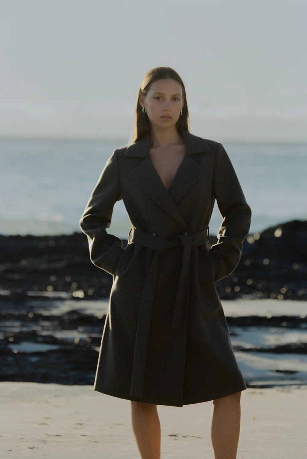 Petite Femme Wool Cashmere Belted Long Coat