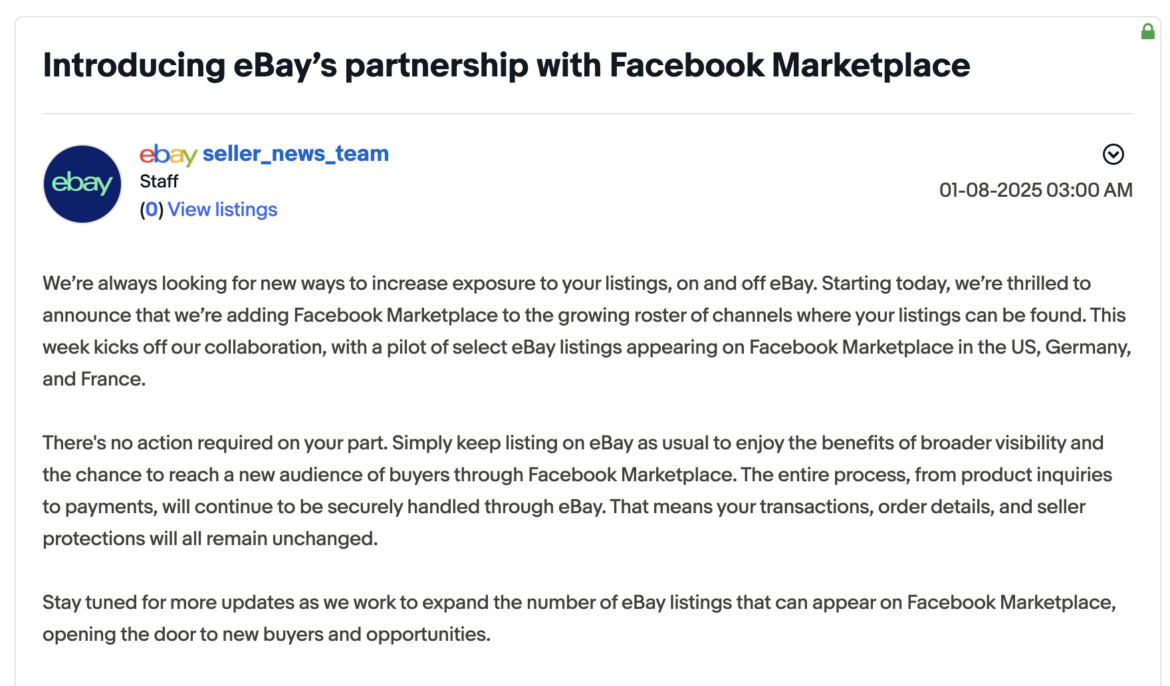 eBay Partners with Facebook Marketplace to Show Listings