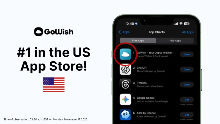 GoWish Breaks Records as 155,403 US Downloads Propel It to No. 1 in App Store