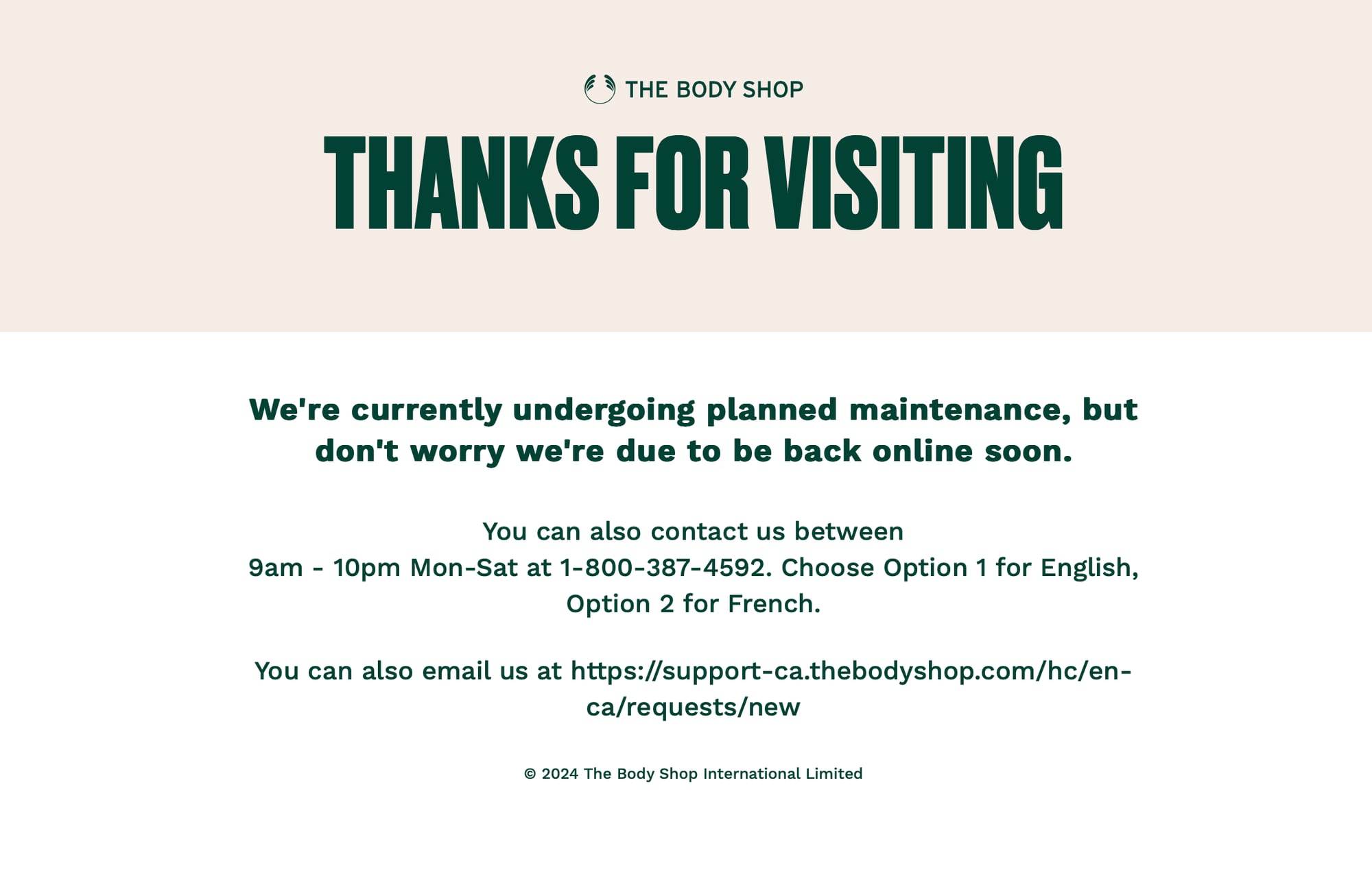 The Body Shop Canada closes online store, cease sales