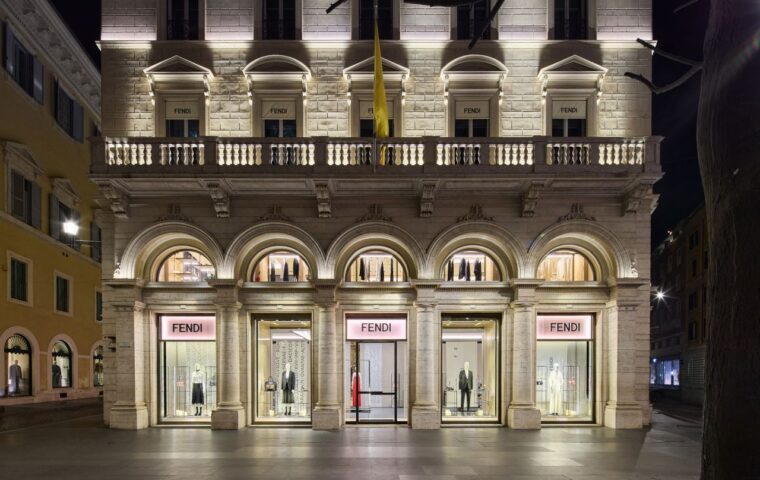Fendi’s Fall/Winter Collection Ushers in a New Boutique Chapter Where Travertine Stone Capitale Quadrata Geometry