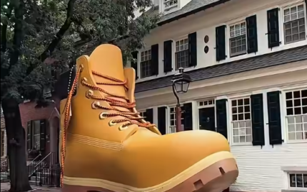 Giant 13-foot Timberland boot outside the new Cherry Hill Mall store