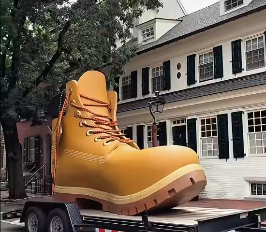 Giant 13-foot Timberland boot outside the new Cherry Hill Mall store