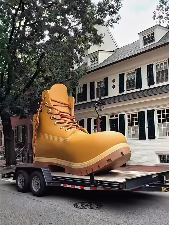 Giant 13-foot Timberland boot outside the new Cherry Hill Mall store