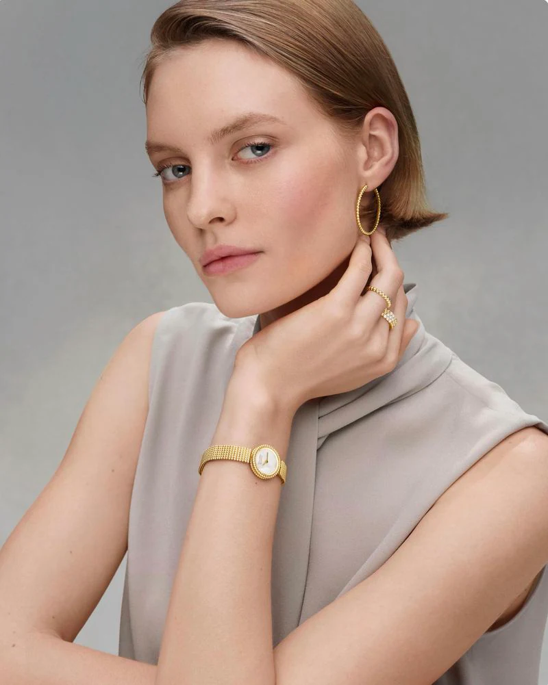 Maya Vozhdaeva in Van Cleef & Arpels' 2026 Perlée Collection campaign photographed by Arnaud Lajeunie.
