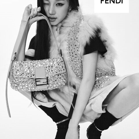 Fendi Baguette Re-Edition bag in embellished leather, part of the Fall/Winter 2026-27 campaign