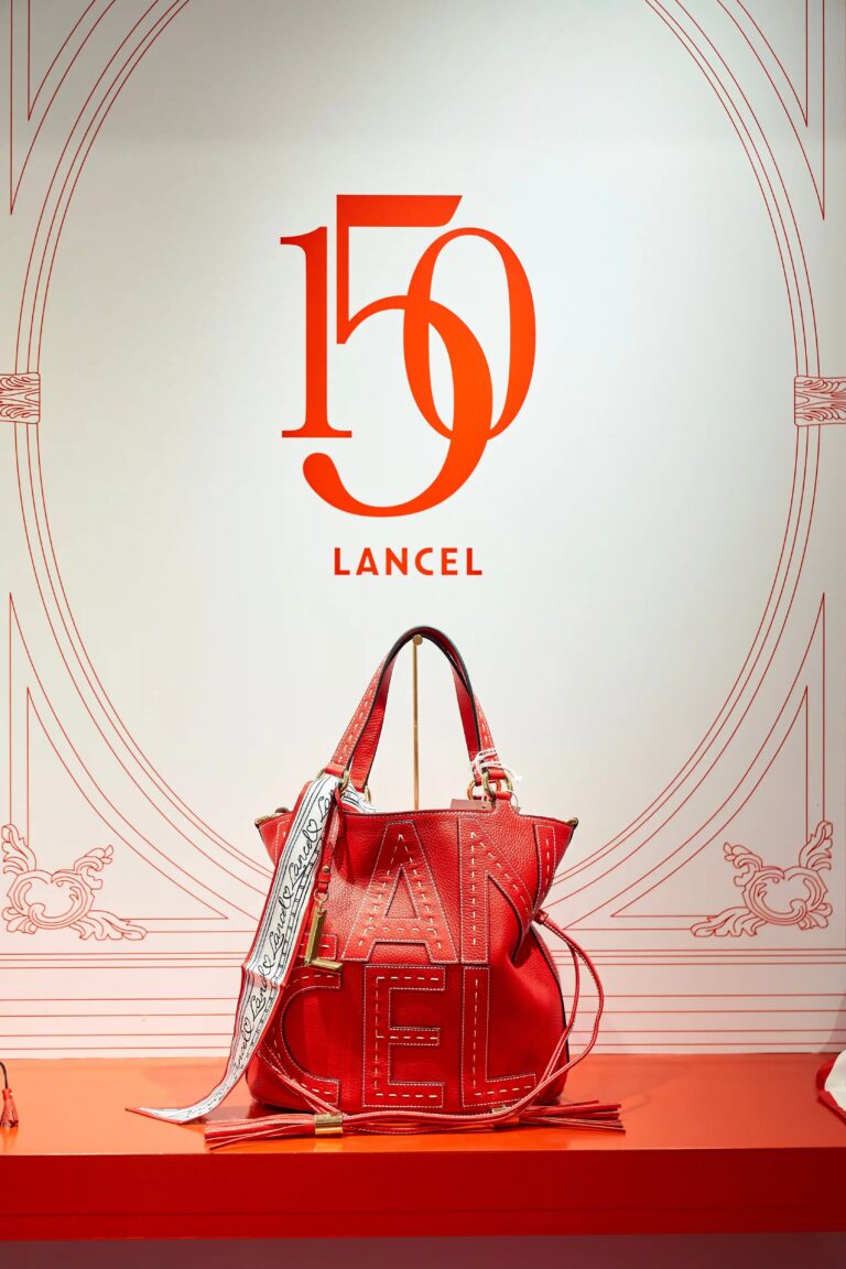 Red Lancel Premier Flirt bag in the 150th anniversary display at Printemps New York