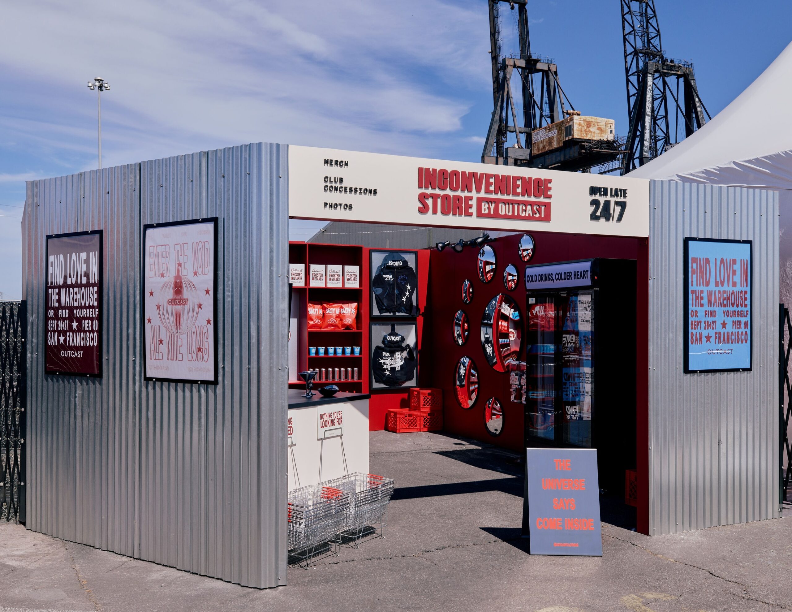 Hero Shot Inconvenience Store Exterior at OUTCAST Clothing’s Portola Festival pop-up
