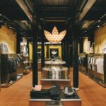 Interior of the adidas Originals Heritage Store in Hoi An with timber beams and product displays