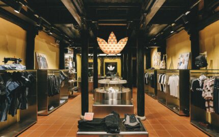 Interior of the adidas Originals Heritage Store in Hoi An with timber beams and product displays