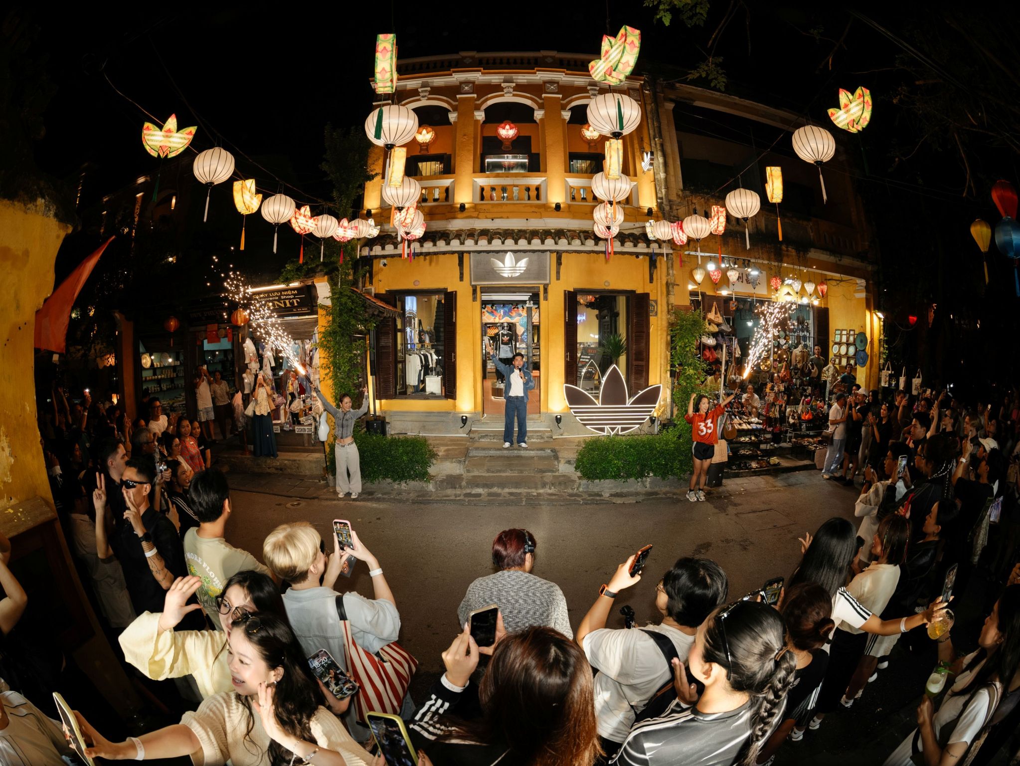 Lantern-lit opening outside the adidas Originals Heritage Store in Hoi An