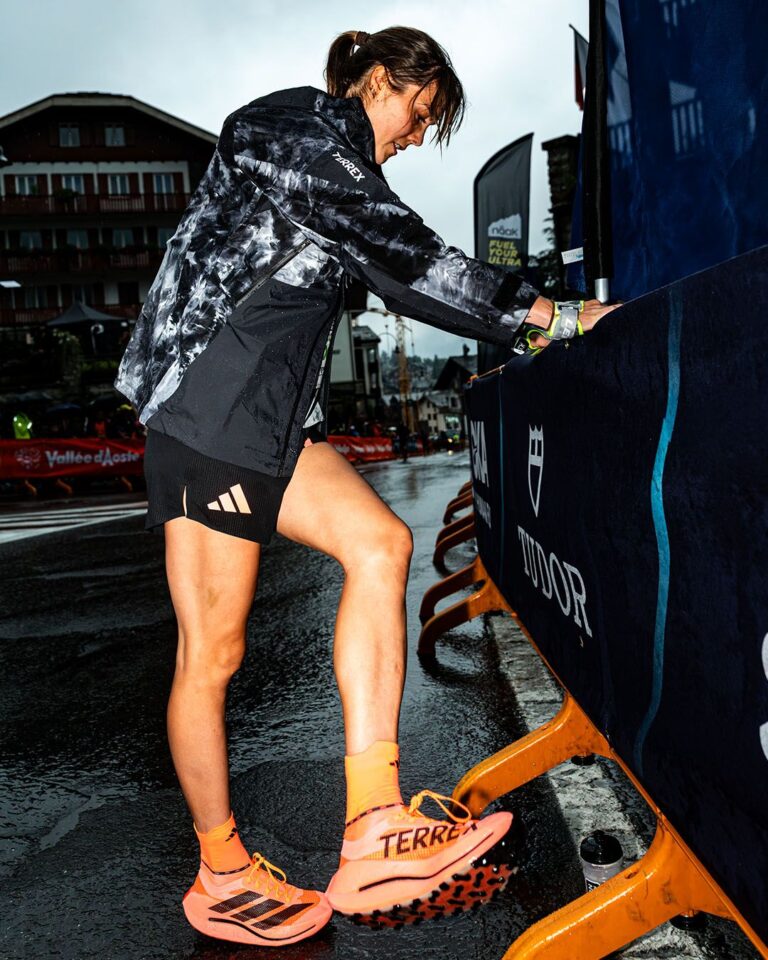 Athlete wearing adidas trail footwear at the UTMB activation