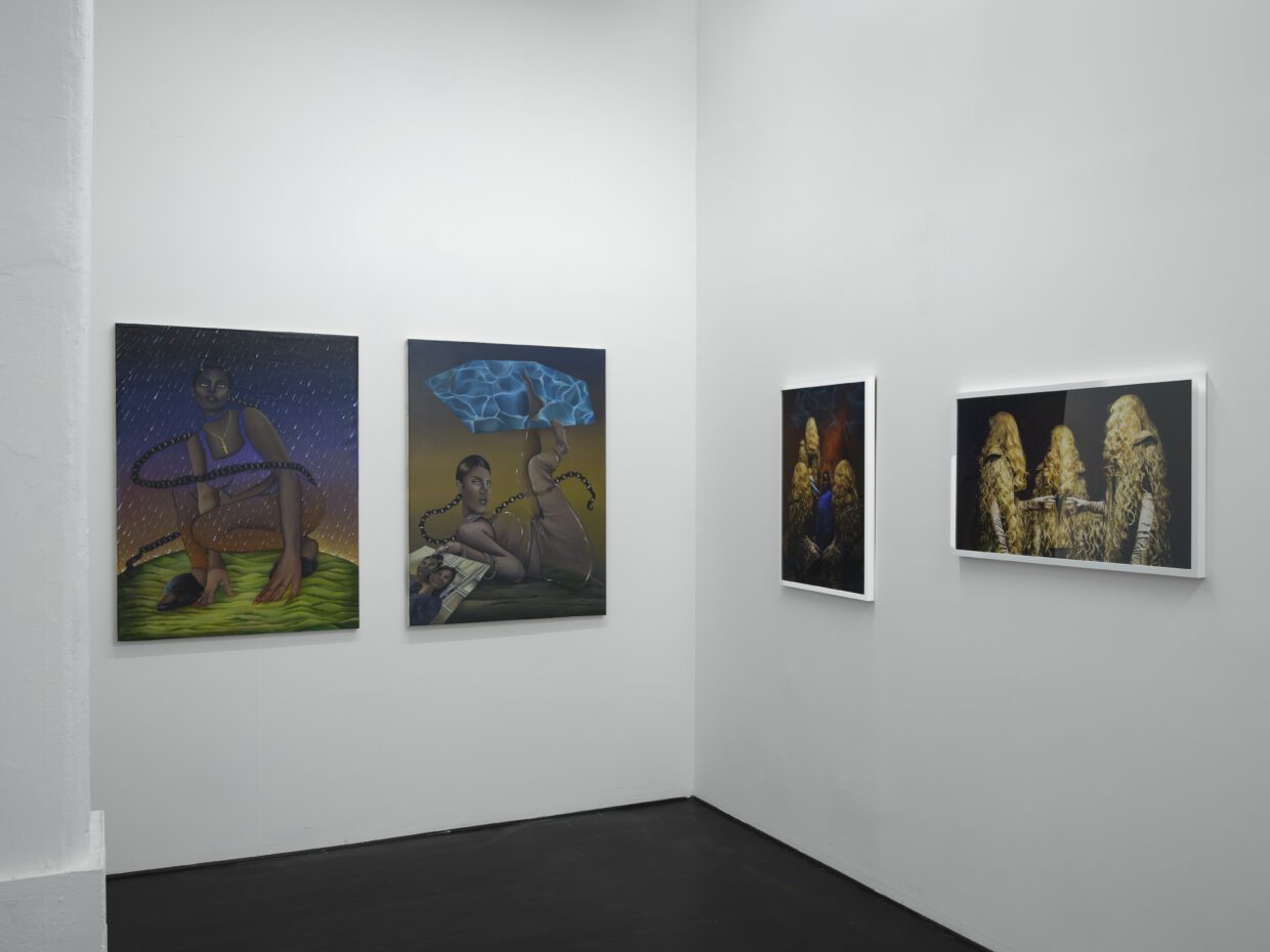Installation view of artworks in amika's Crowns in Bloom exhibition