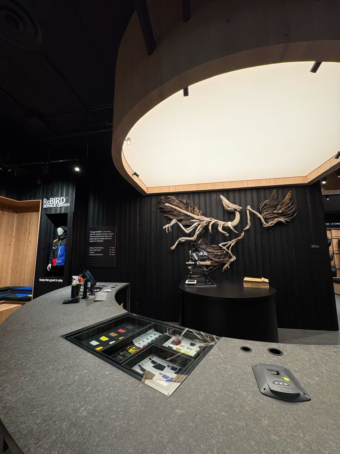 Display wall at the Arc’teryx Whistler store