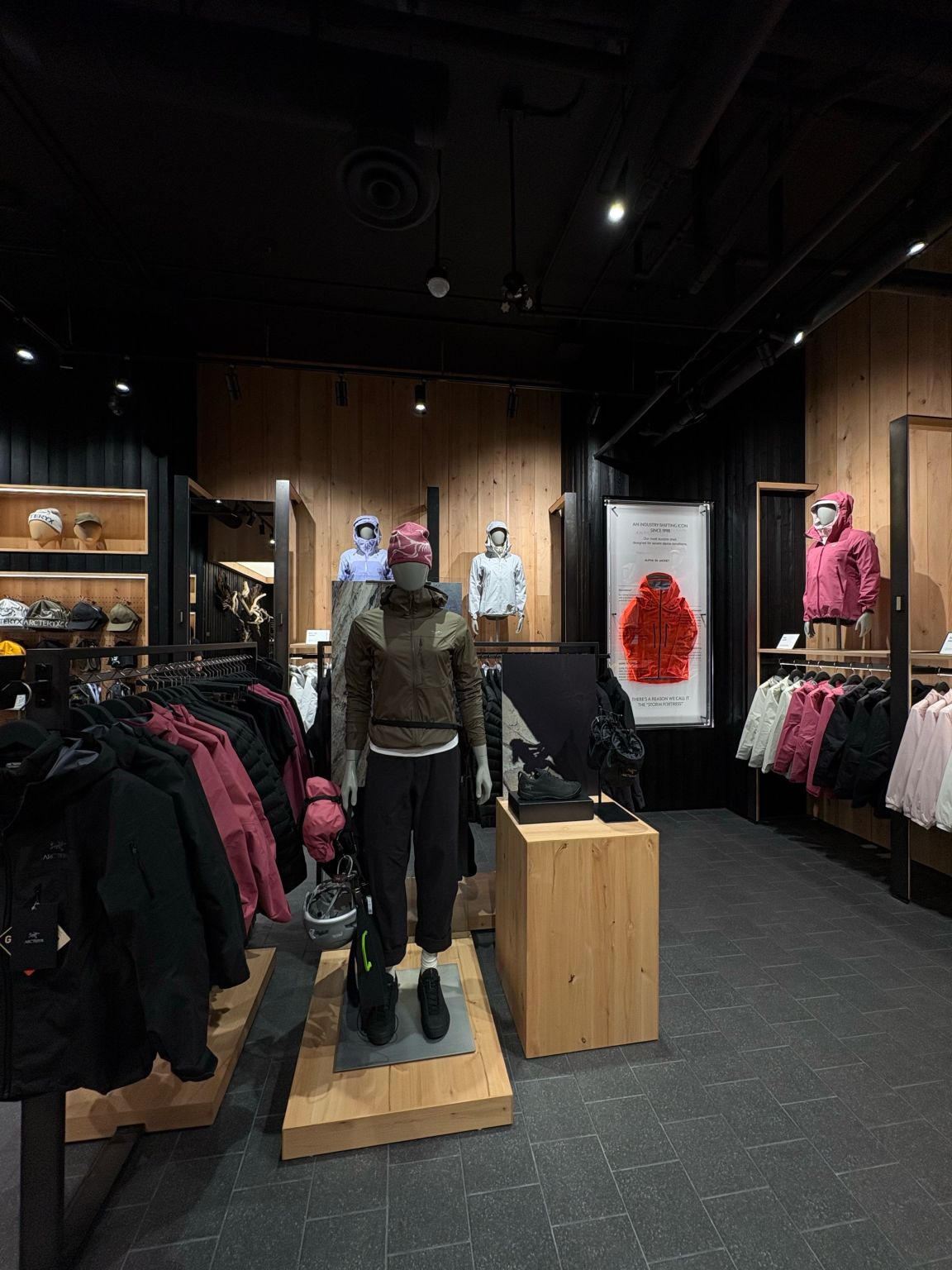 Technical apparel display at Arc’teryx Whistler