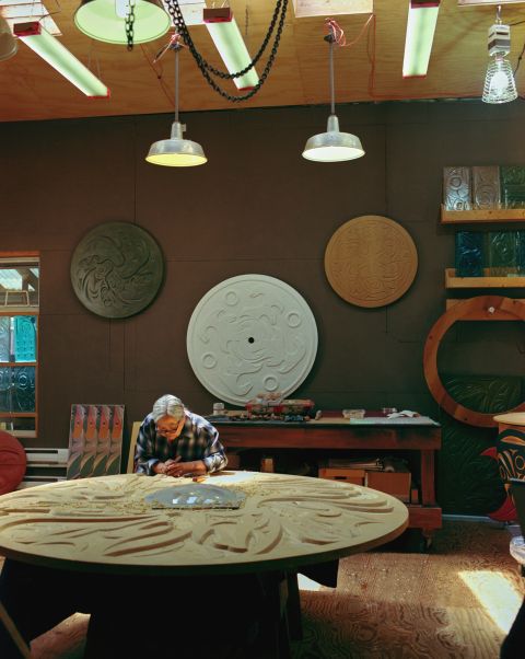 Artist at work in a studio in Aritzia’s Orange Shirt Day campaign imagery
