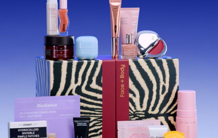 ASOS 2026 Face + Body Advent Calendar and a selection of included beauty products