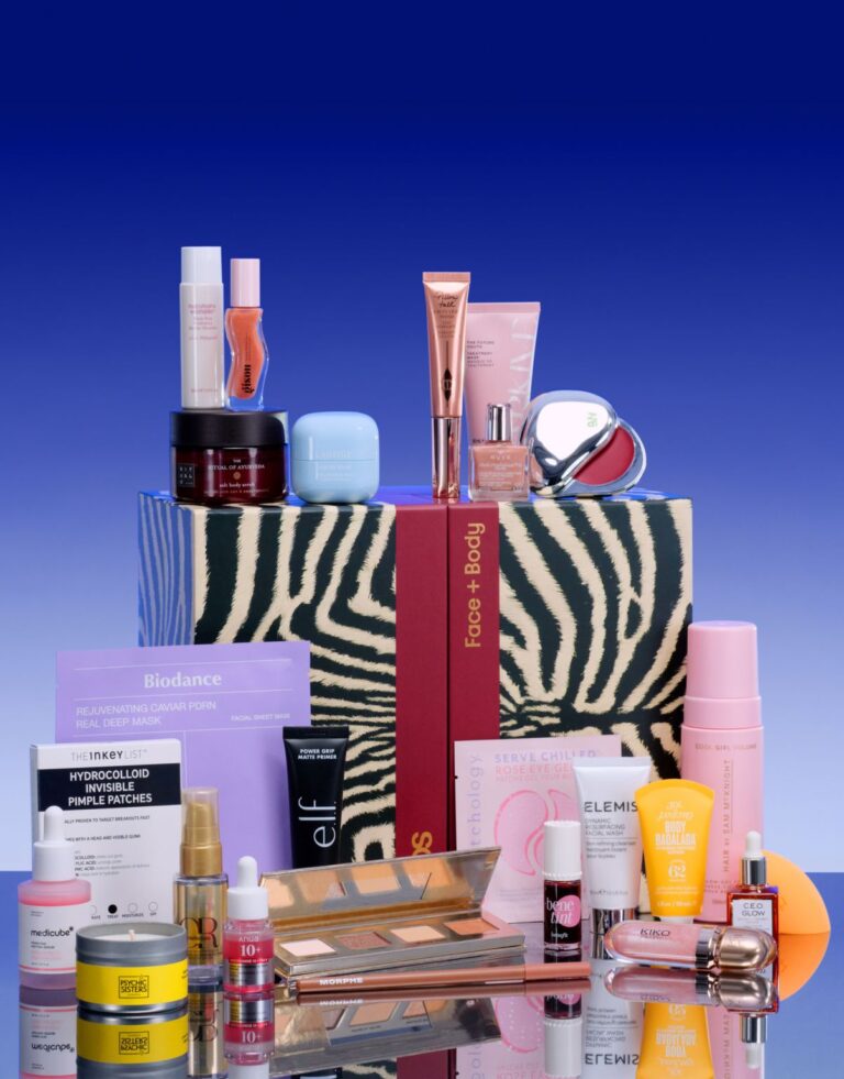 ASOS 2026 Face + Body Advent Calendar and a selection of included beauty products
