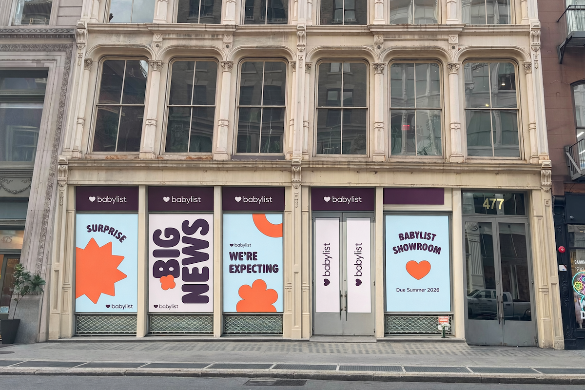 Babylist branded window graphics at 477 Broadway in SoHo before the showroom opened