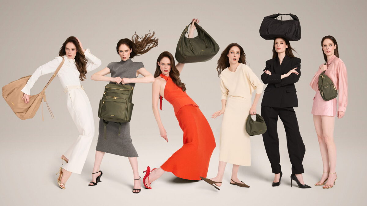 Coco Rocha models bags from her Baggallini collaboration.