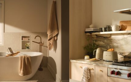 Bed Bath & Beyond Canada home assortment showing a bathroom beside a kitchen