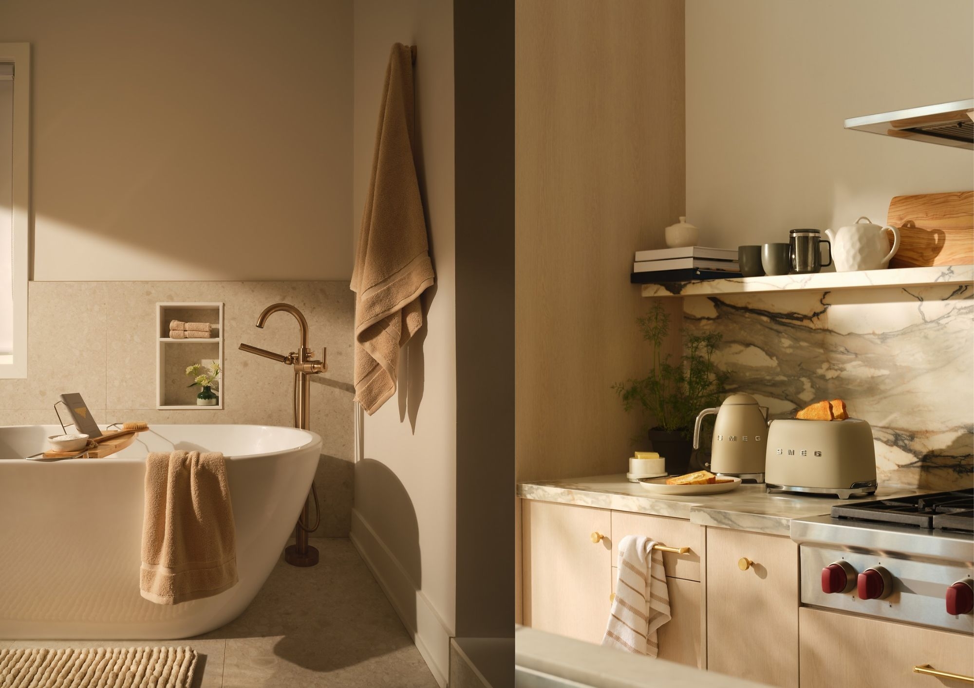 Bed Bath & Beyond Canada home assortment showing a bathroom beside a kitchen