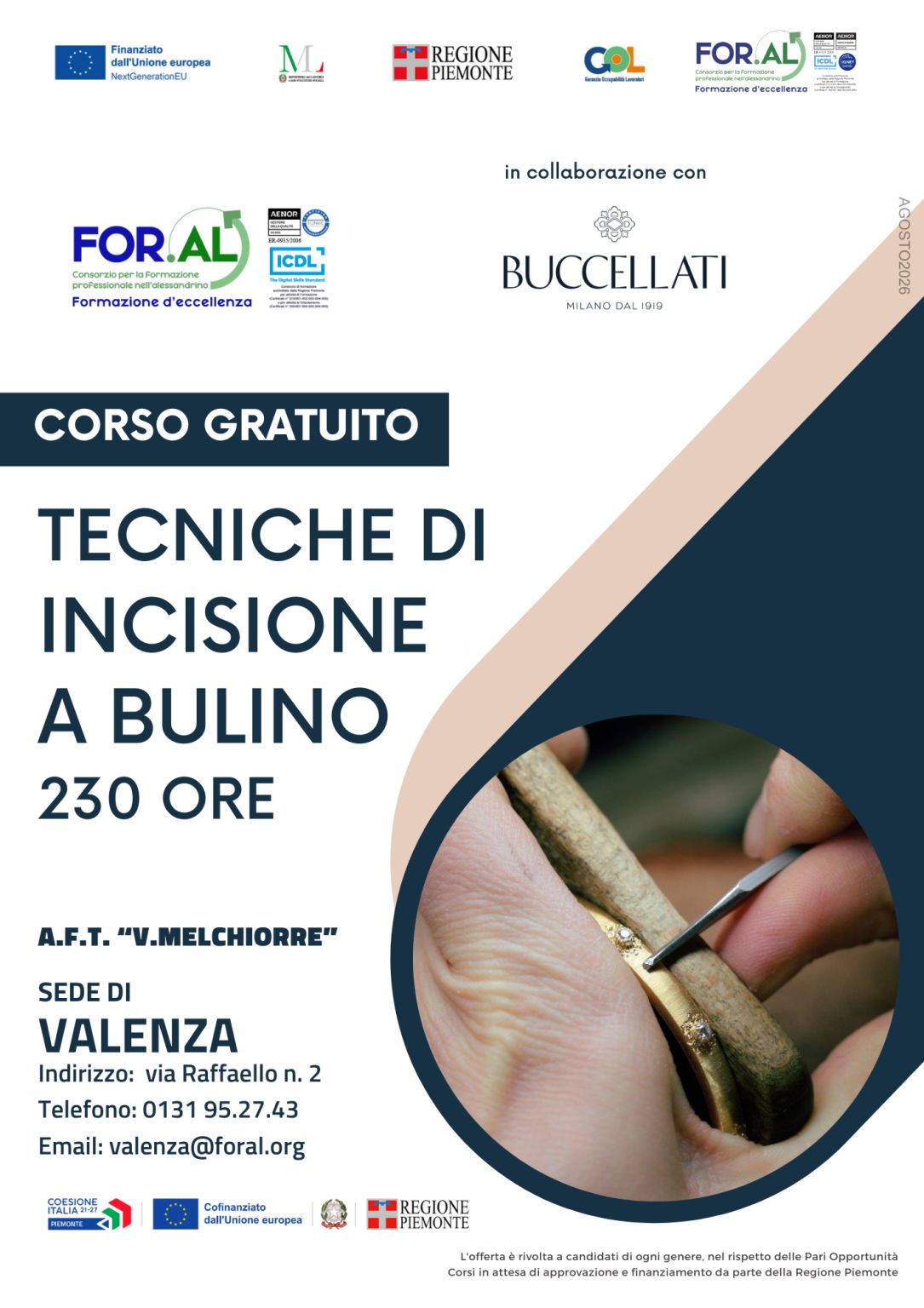 Buccellati and For.Al engraving academy course notice in Valenza