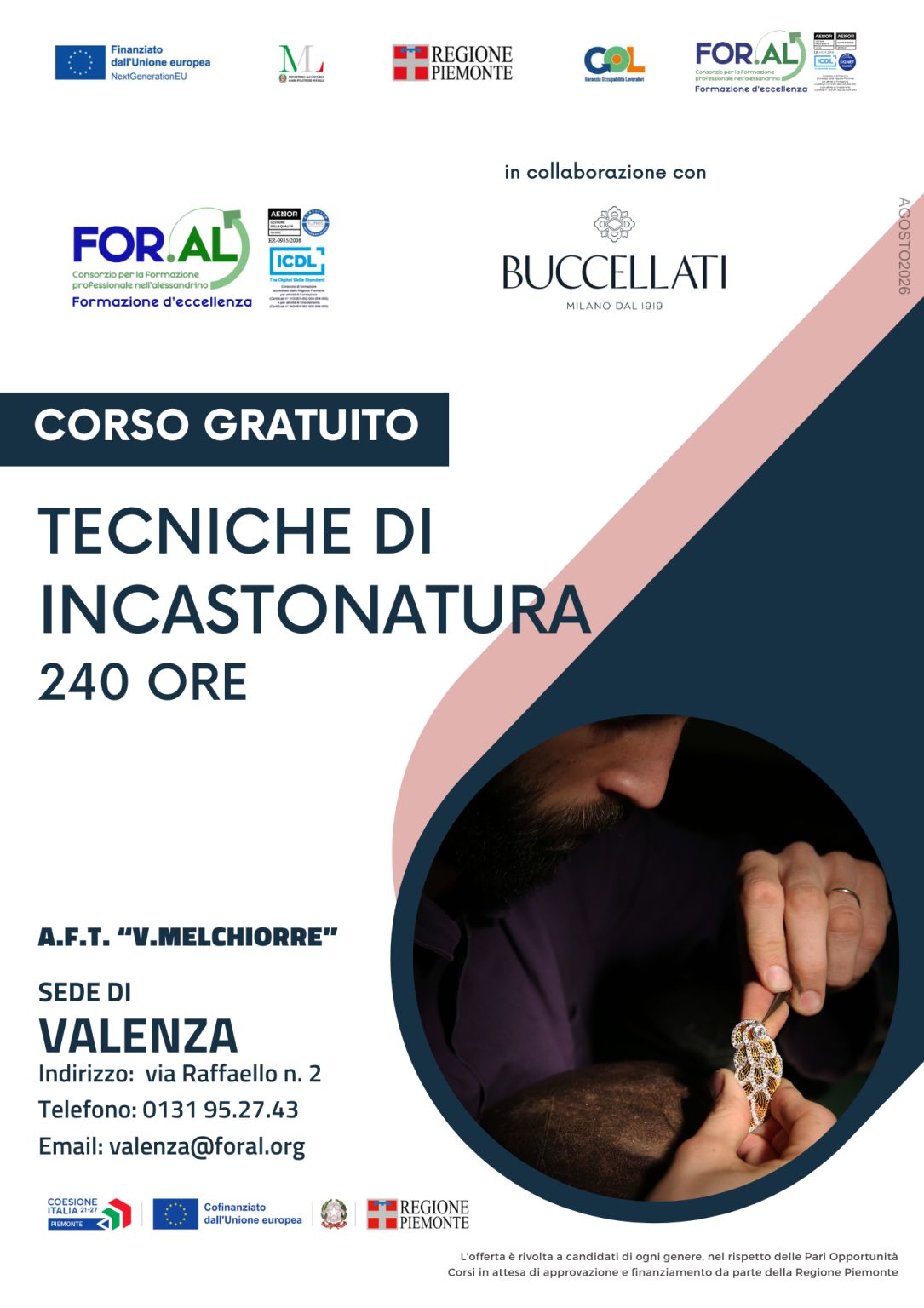 Buccellati and For.Al stone-setting academy course notice in Valenza