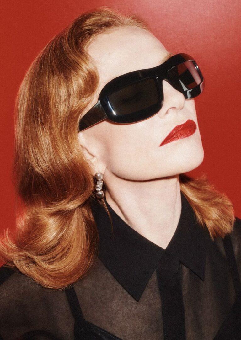 Isabelle Huppert in sunglasses in Byredo’s Iconic Lips campaign