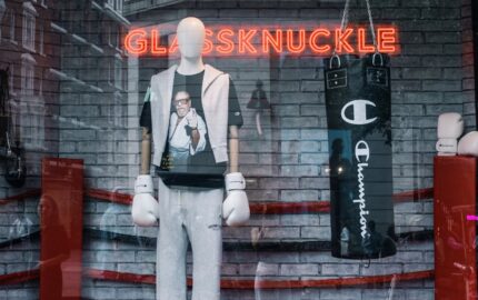 Champion's Glassknuckle boxing-themed window display at Selfridges.