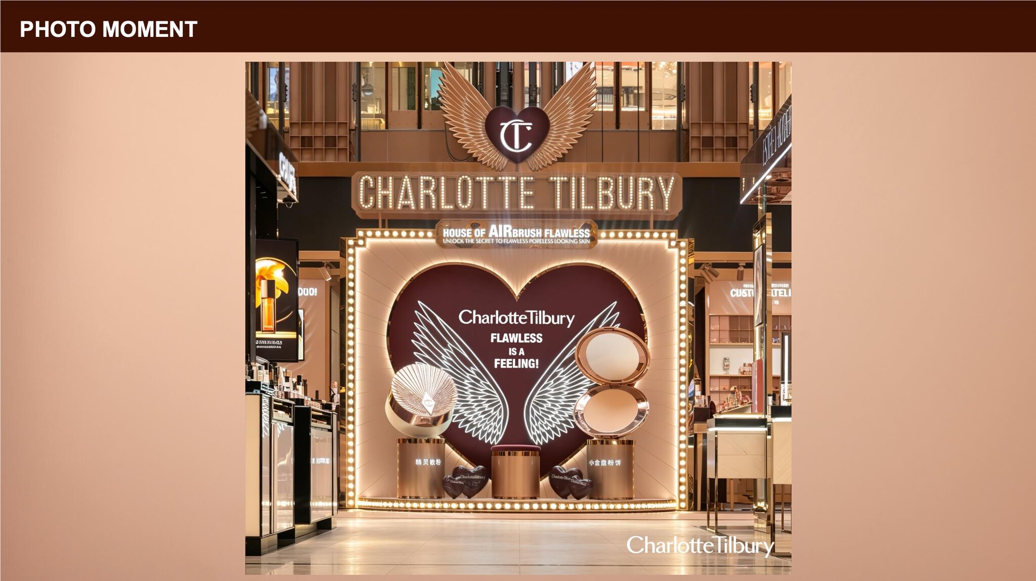 Charlotte Tilbury photo moment with oversized powder compacts