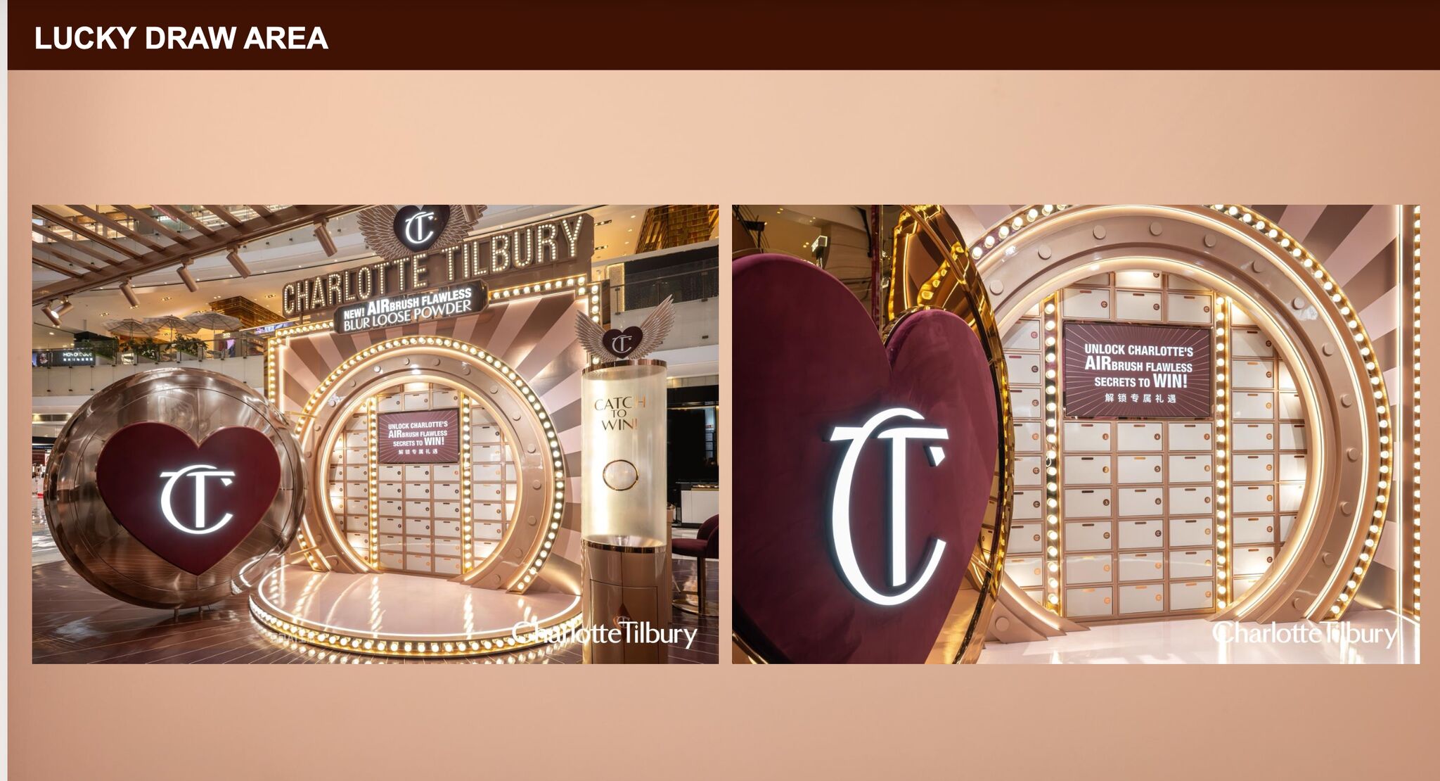 Lucky draw area inside the Charlotte Tilbury activation