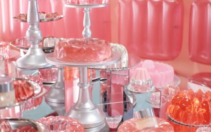 Pink jelly-inspired display at Clinique’s Feels Like Lab in SoHo