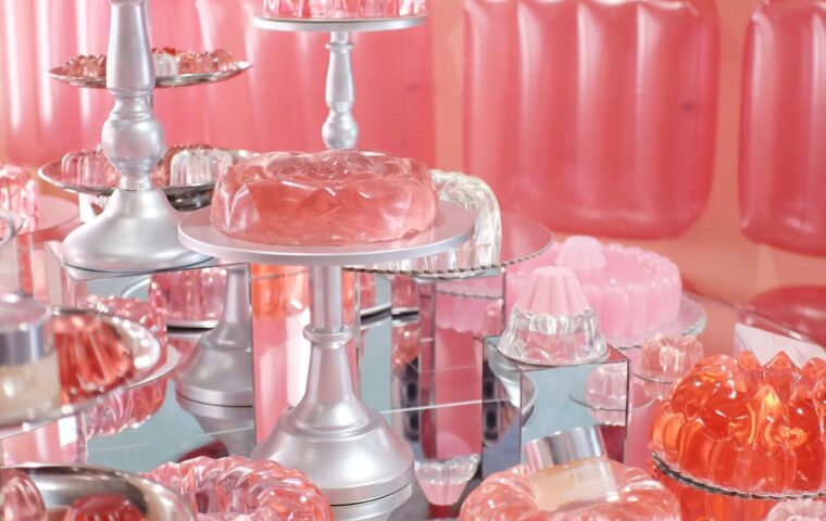Pink jelly-inspired display at Clinique’s Feels Like Lab in SoHo