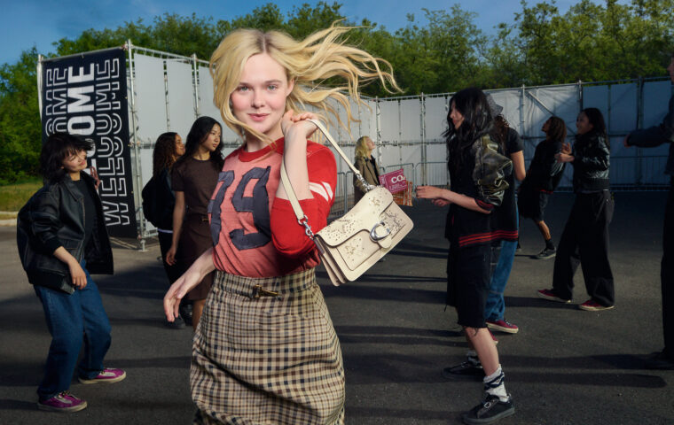 Elle Fanning with a Coach bag in the Fall 2026 campaign.
