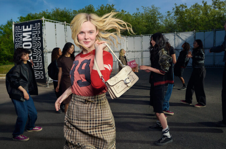 Elle Fanning with a Coach bag in the Fall 2026 campaign.