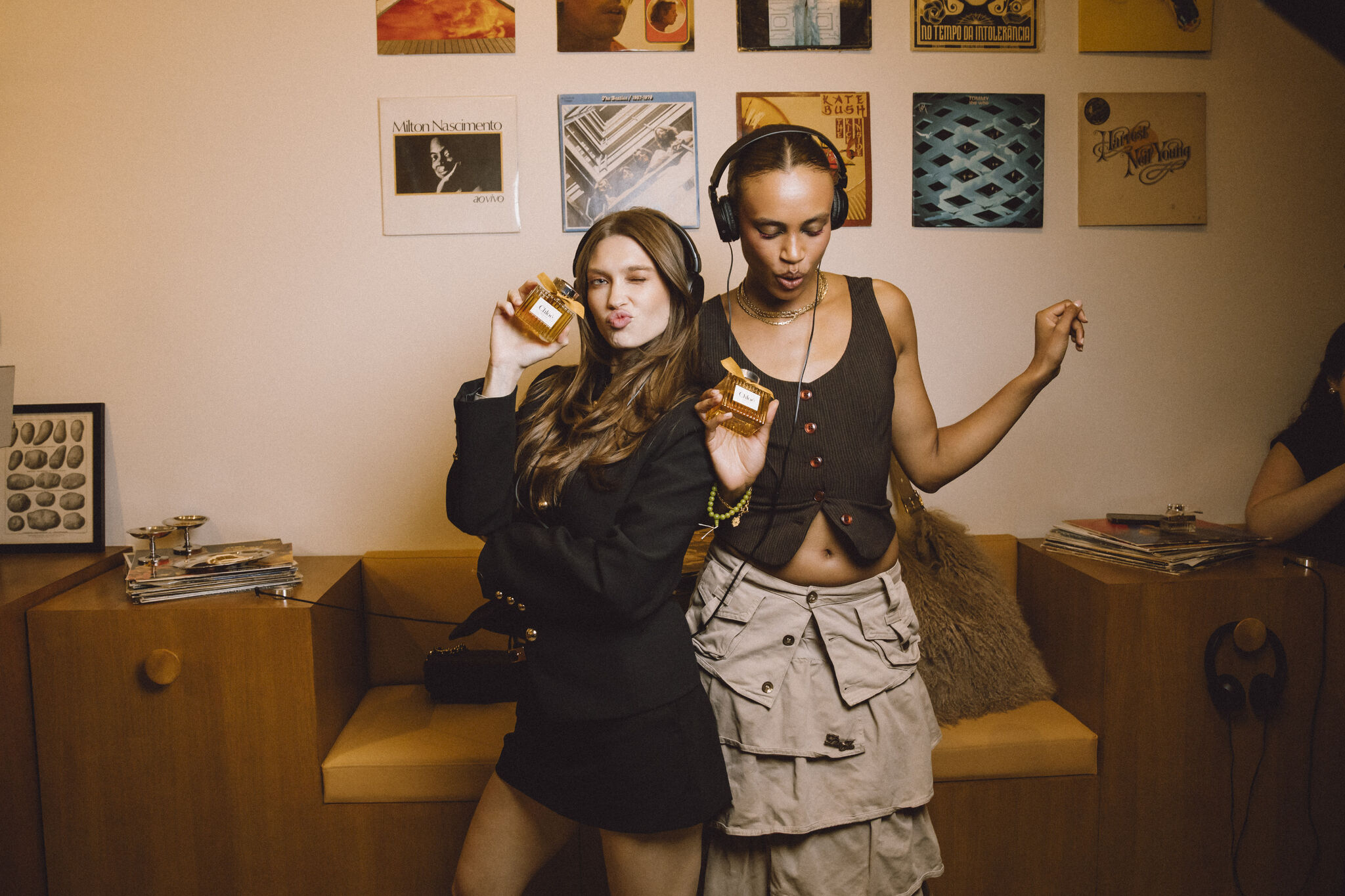 Guests holding Chloé Le Nectar bottles at the music-led fragrance activation