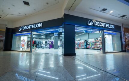 Exterior entrance to Decathlon's NorteShopping store in Rio de Janeiro