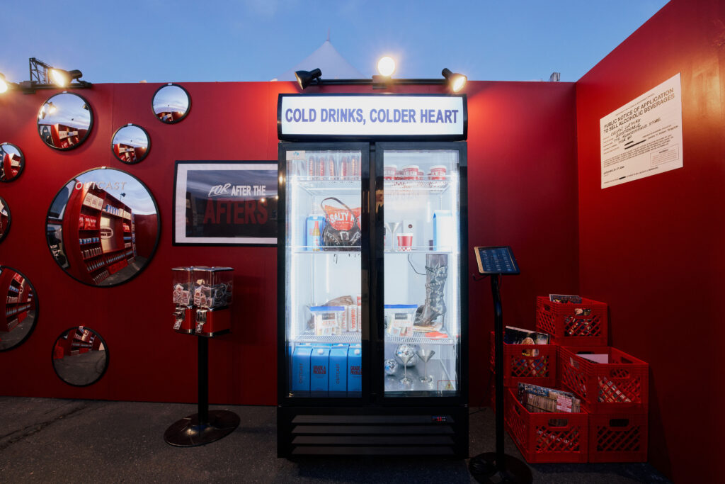Drink fridge hero shot straight on at Outcast Clothing’s Portola Festival pop-up