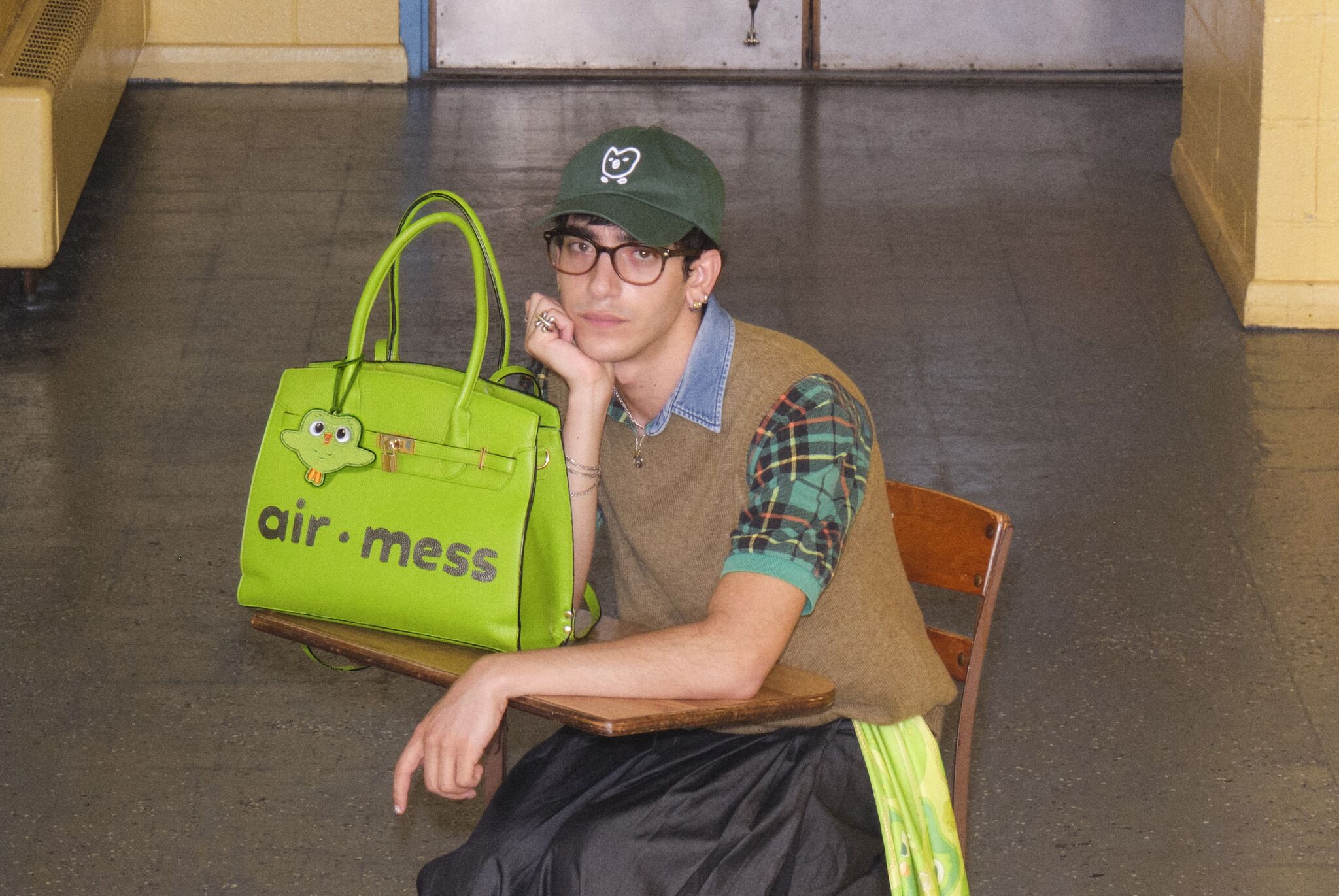 Green phonetic collection bag styled at Duolingo activation