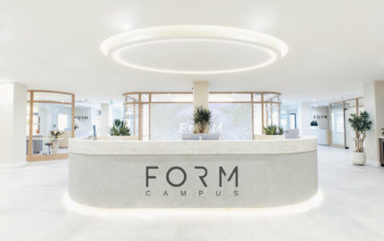 Reception area at FORM Face + Body's Toronto campus