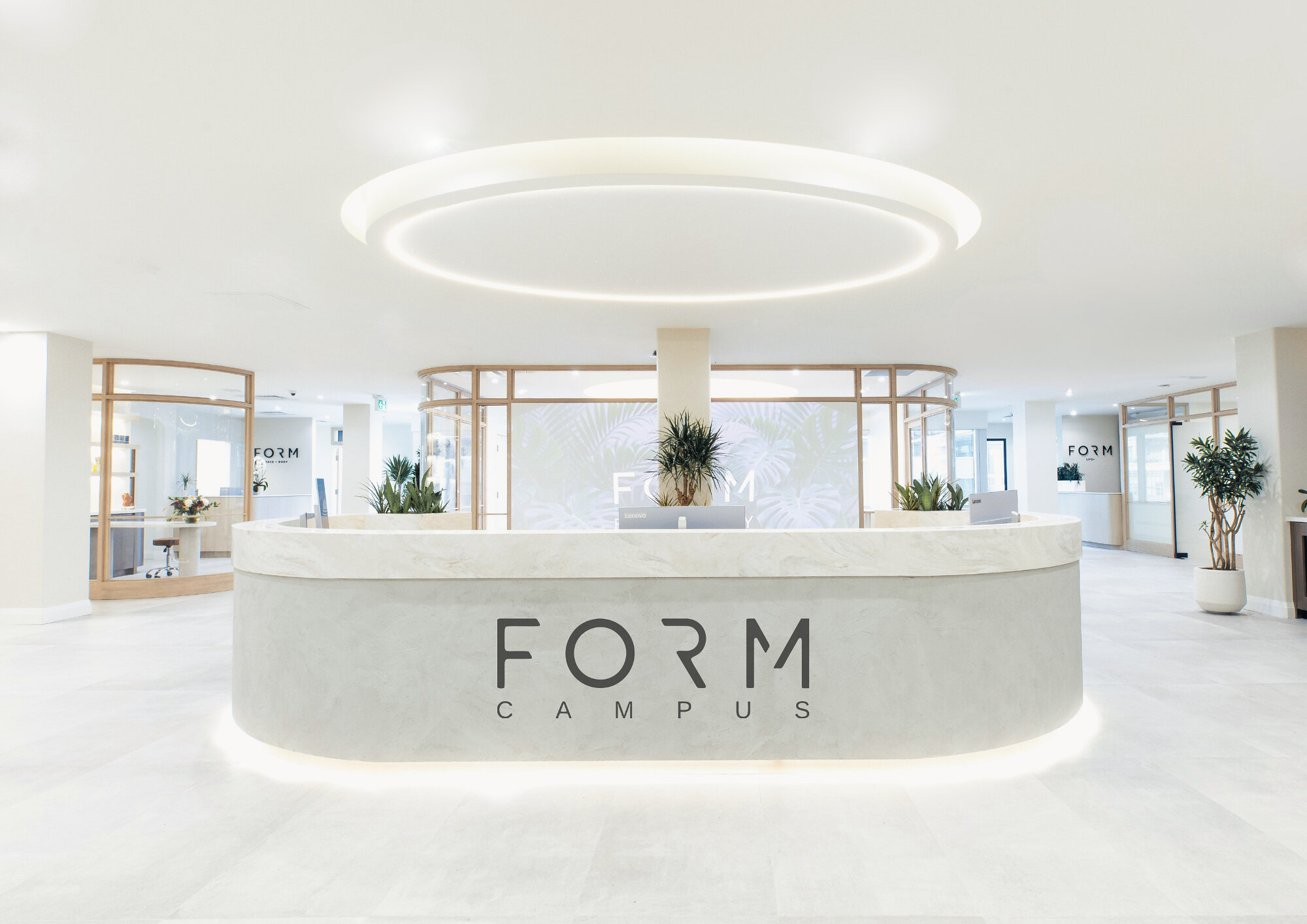Reception area at FORM Face + Body's Toronto campus