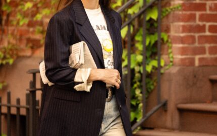 Belinda Bencic wearing Golden Goose tailoring and denim in the brand’s city campaign