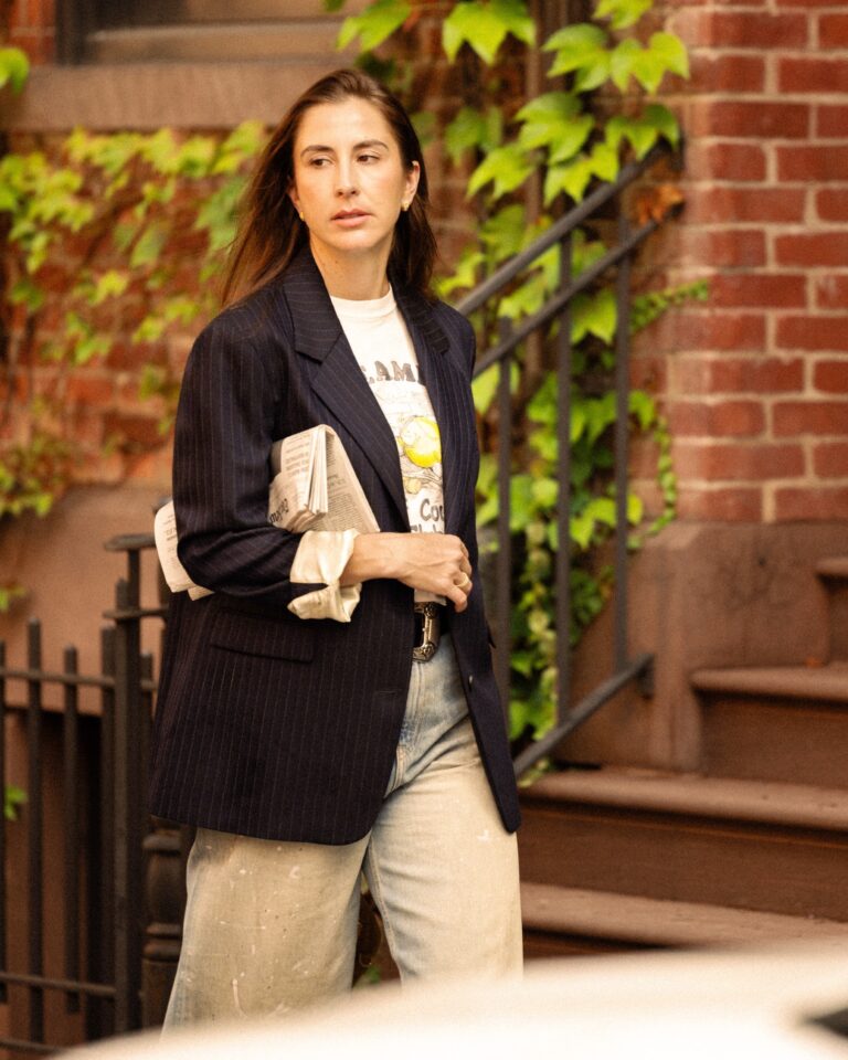 Belinda Bencic wearing Golden Goose tailoring and denim in the brand’s city campaign