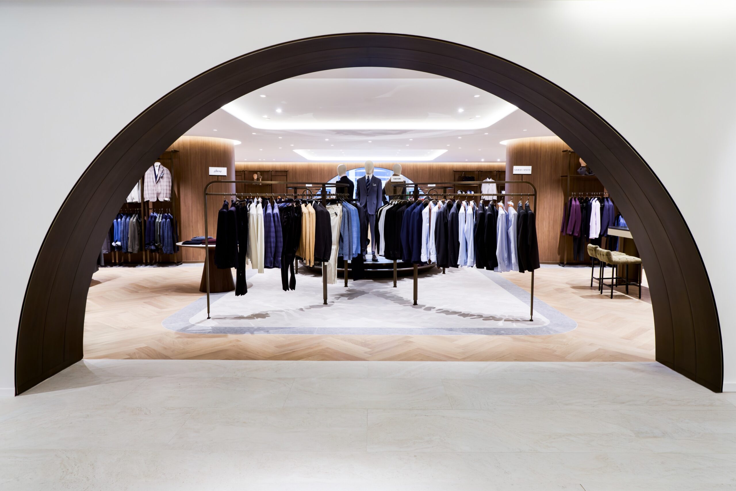 Arched entrance to a menswear boutique inside Harry Rosen's flagship