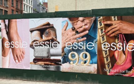 essie outdoor campaign panels showing Ballet Slippers, Marshmallow, Birthday Girl and Not Red-Y For Bed