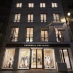 Brunello Cucinelli flagship facade and illuminated windows on Rue Saint-Honoré