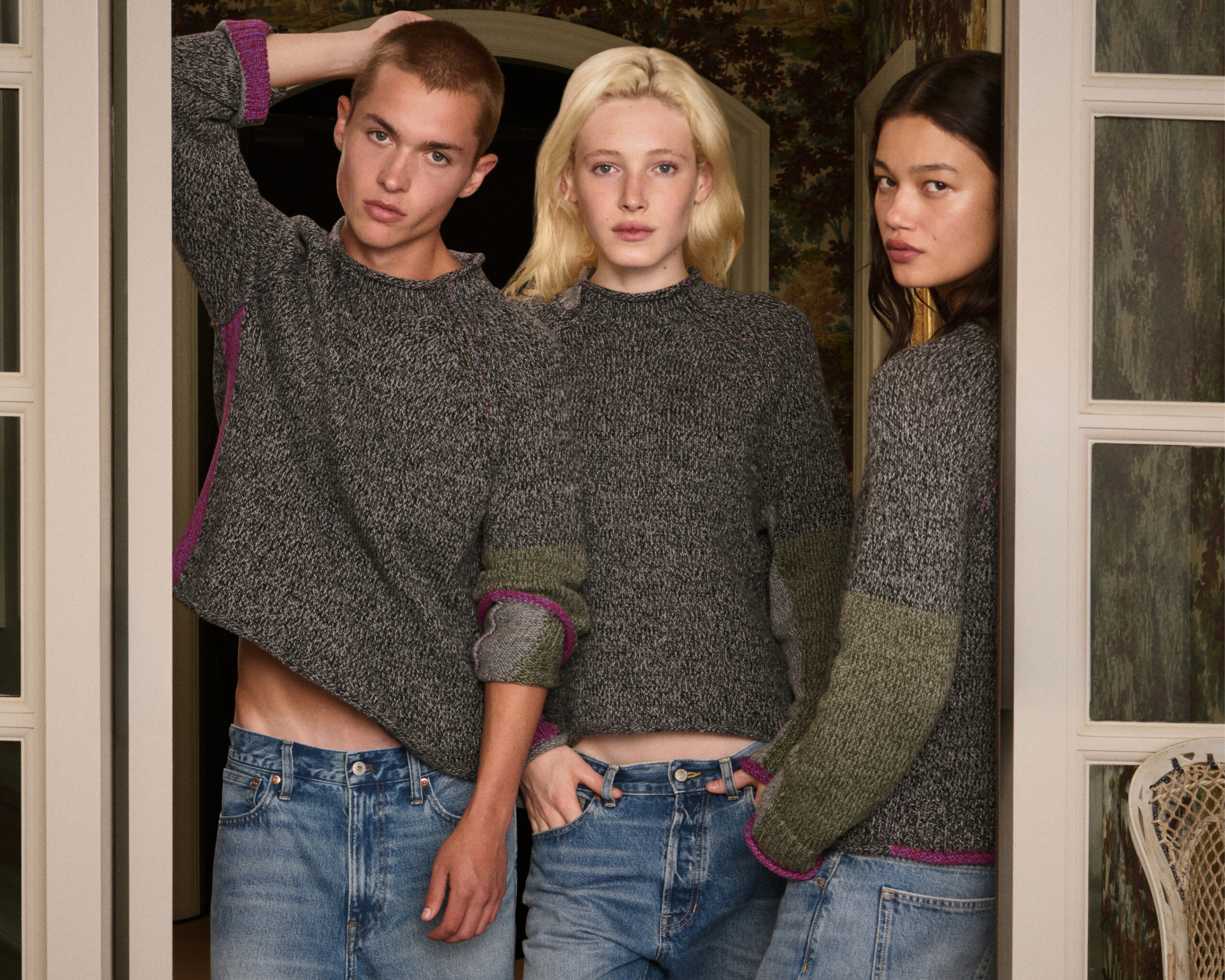 Models wearing the Eckhaus Latta x J.Crew collection.