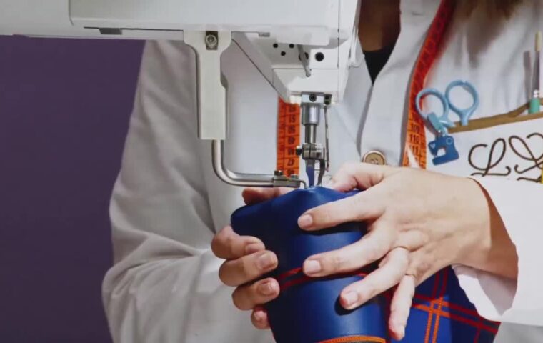 Leatherwork being stitched in LOEWE’s Whisker bag craftsmanship film